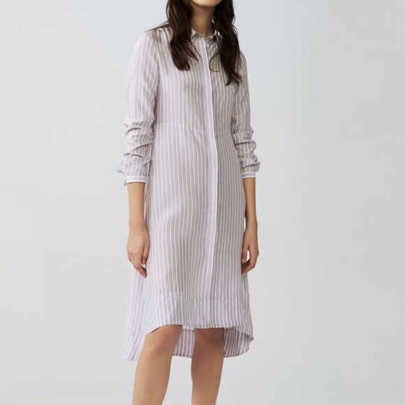 Maje Asymmetrical Striped Button Down Shirt Dress - Picture 1 of 7